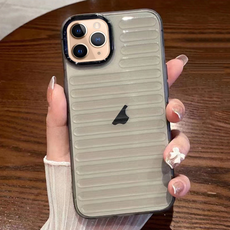 

For iPhone 11 Pro Striped Electroplating TPU Transparent Phone Case(Transparent Grey)