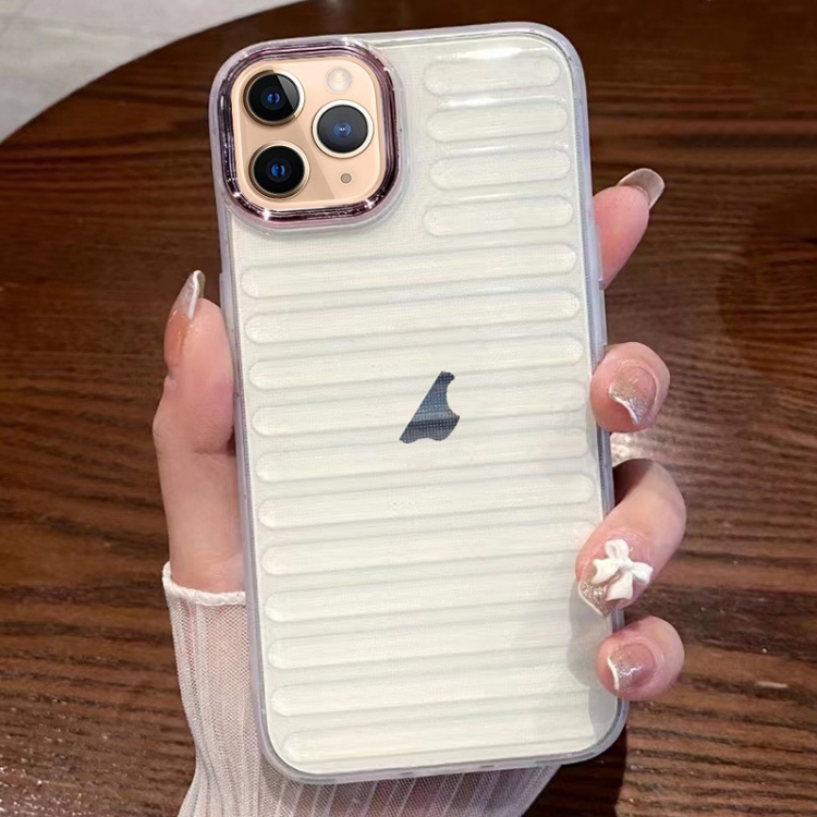 

For iPhone 11 Pro Max Striped Electroplating TPU Transparent Phone Case(Transparent White)