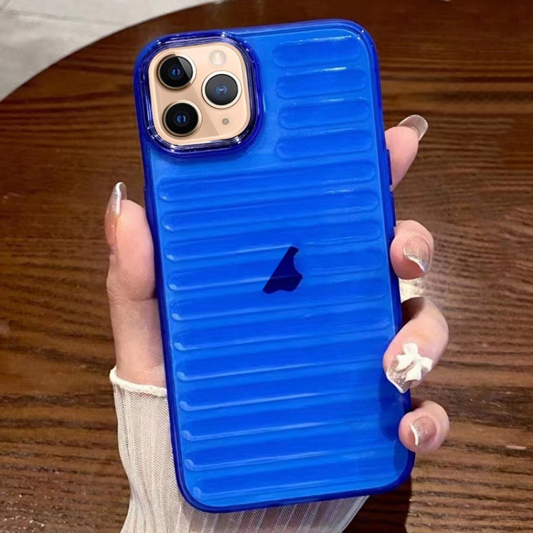 

For iPhone 11 Pro Max Striped Electroplating TPU Transparent Phone Case(Dark Blue)
