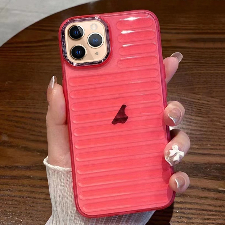 

For iPhone 11 Pro Max Striped Electroplating TPU Transparent Phone Case(Fluorescent Red)