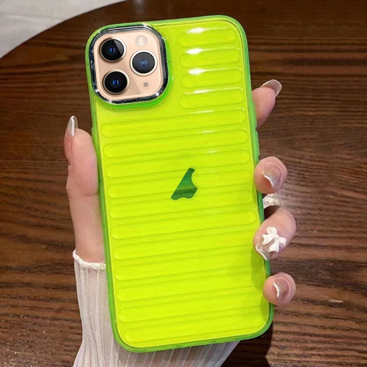 

For iPhone 11 Pro Max Striped Electroplating TPU Transparent Phone Case(Fluorescent Green)