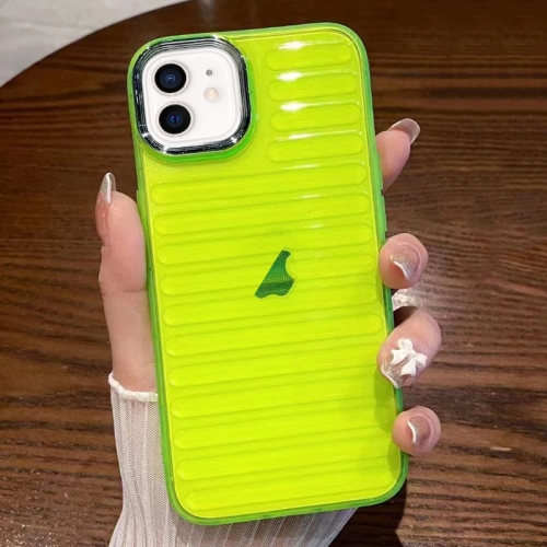 

For iPhone 12 Striped Electroplating TPU Transparent Phone Case(Fluorescent Green)