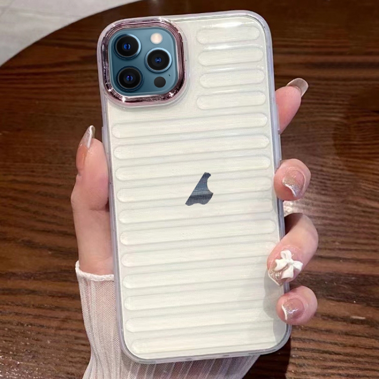 

For iPhone 12 Pro Max Striped Electroplating TPU Transparent Phone Case(Transparent White)