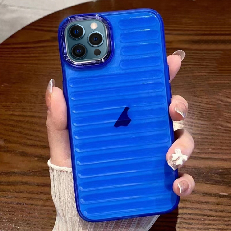 

For iPhone 12 Pro Max Striped Electroplating TPU Transparent Phone Case(Dark Blue)