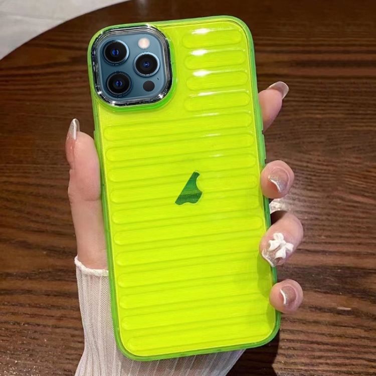 

For iPhone 12 Pro Max Striped Electroplating TPU Transparent Phone Case(Fluorescent Green)