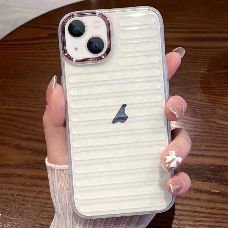 

For iPhone 13 Striped Electroplating TPU Transparent Phone Case(Transparent White)