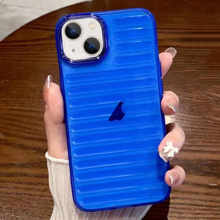 

For iPhone 13 Striped Electroplating TPU Transparent Phone Case(Dark Blue)