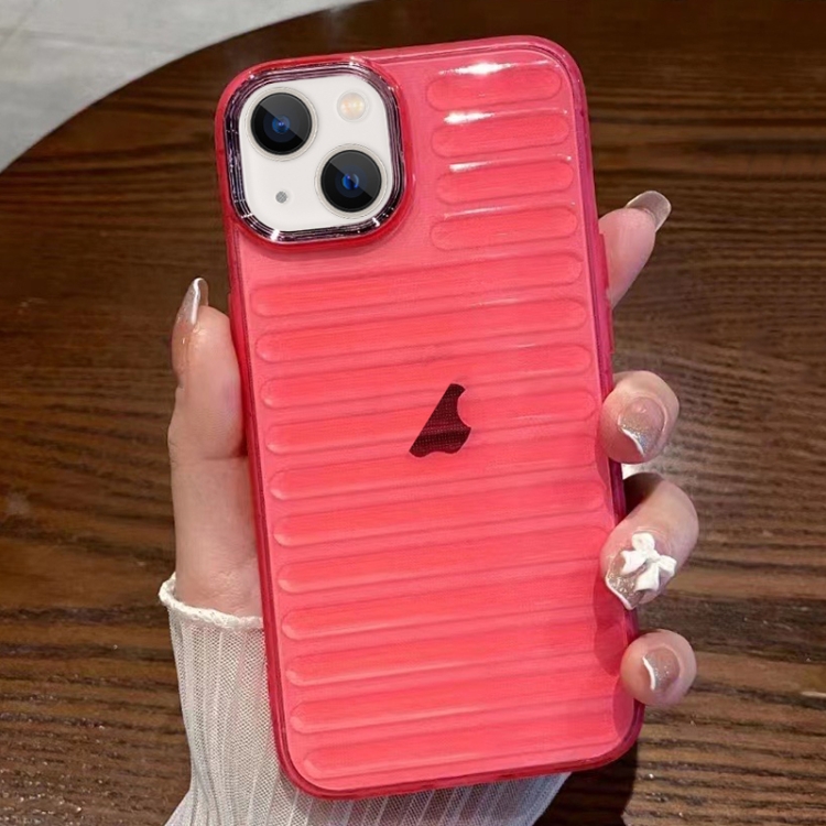 

For iPhone 13 Striped Electroplating TPU Transparent Phone Case(Fluorescent Red)