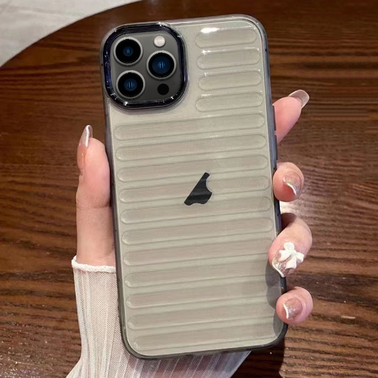 

For iPhone 13 Pro Striped Electroplating TPU Transparent Phone Case(Transparent Grey)