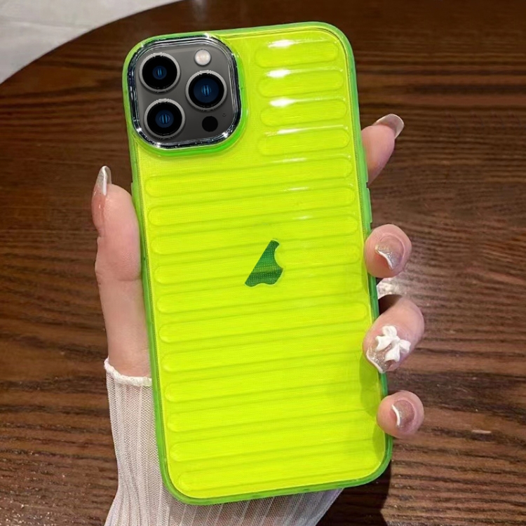 

For iPhone 13 Pro Striped Electroplating TPU Transparent Phone Case(Fluorescent Green)