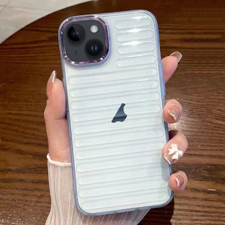 

For iPhone 14 Striped Electroplating TPU Transparent Phone Case(Sierra Blue)