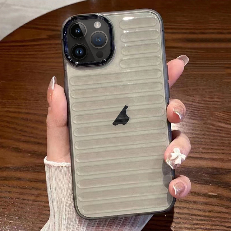 

For iPhone 14 Pro Striped Electroplating TPU Transparent Phone Case(Transparent Grey)