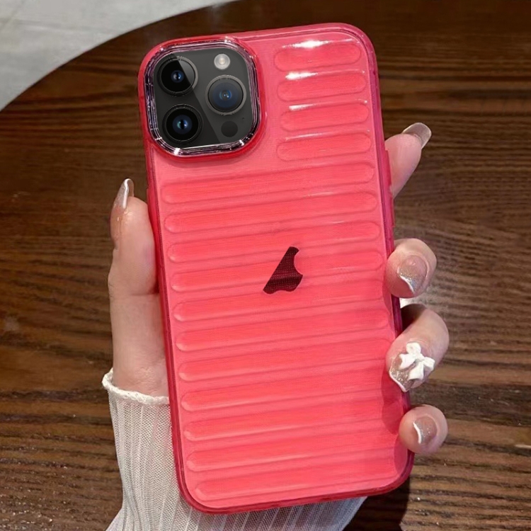 

For iPhone 14 Pro Max Striped Electroplating TPU Transparent Phone Case(Fluorescent Red)