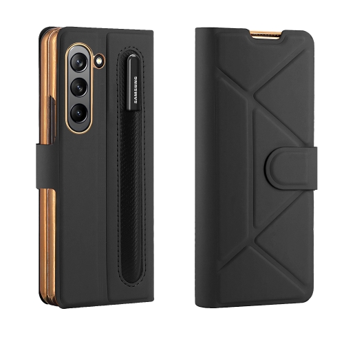 

For Samsung Galaxy Z Fold5 Shockproof Folding Phone Leather Case with Pen Slot & Holder(Black)