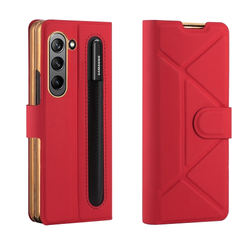 

For Samsung Galaxy Z Fold5 Shockproof Folding Phone Leather Case with Pen Slot & Holder(Red)