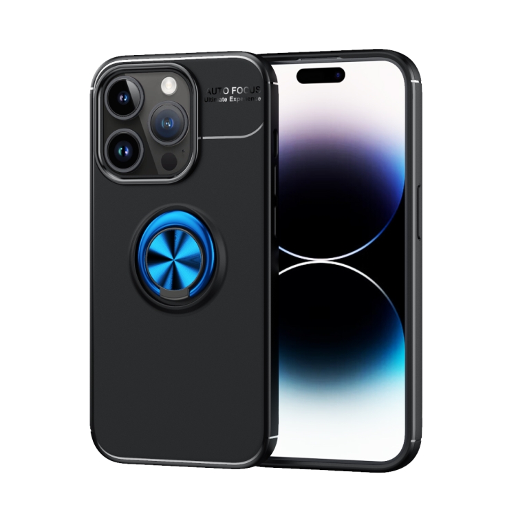 

For iPhone 15 Pro Metal Ring Holder TPU Phone Case(Black+Blue)