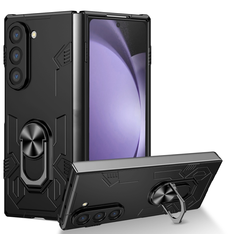 

For Samsung Galaxy Z Fold6 5G Matte UV Armor Ring Shockproof Phone Case(Black)