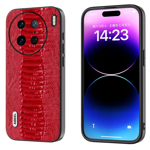 

For vivo X90 Pro ABEEL Genuine Leather Weilai Series Phone Case(Red)