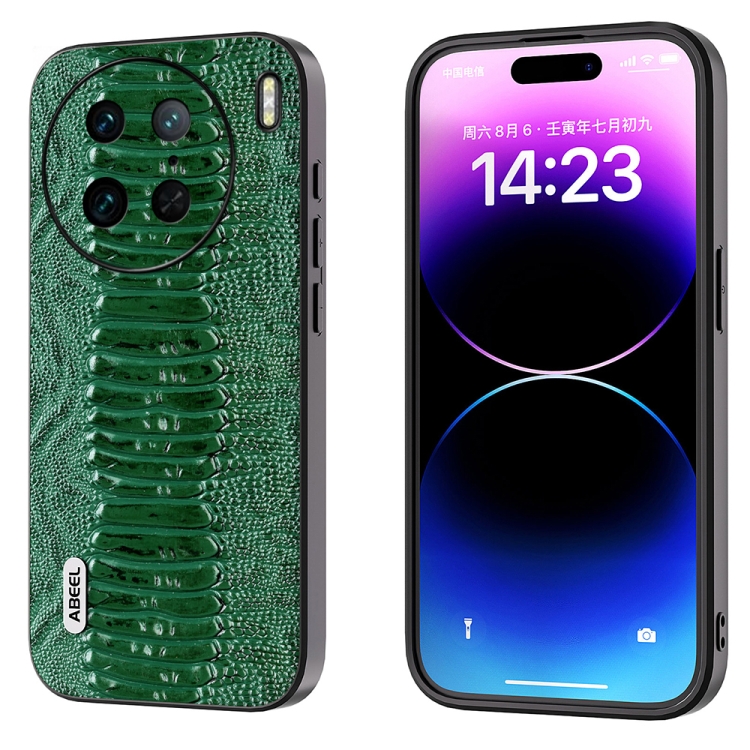 

For vivo X90 Pro+ ABEEL Genuine Leather Weilai Series Phone Case(Green)