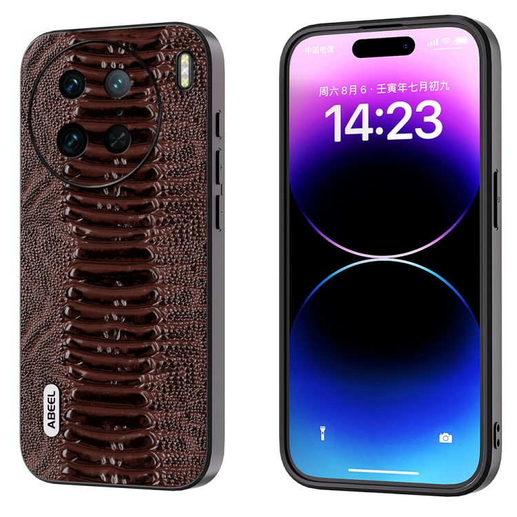 

For vivo X90 Pro+ ABEEL Genuine Leather Weilai Series Phone Case(Coffee)