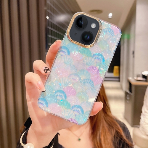 

For iPhone 14 Colorful Crystal Shell Pattern PC + TPU Phone Case(Scallop Blue)