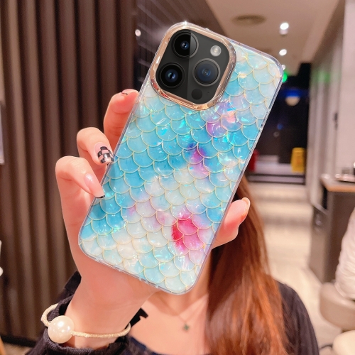 

For iPhone 14 Pro Max Colorful Crystal Shell Pattern PC + TPU Phone Case(Fish-scales Blue)