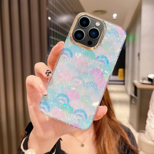 

For iPhone 13 Pro Max Colorful Crystal Shell Pattern PC + TPU Phone Case(Scallop Blue)