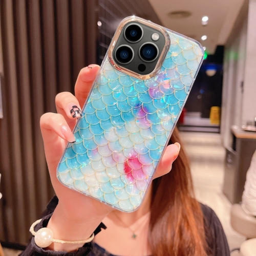 

For iPhone 13 Pro Colorful Crystal Shell Pattern PC + TPU Phone Case(Fish-scales Blue)