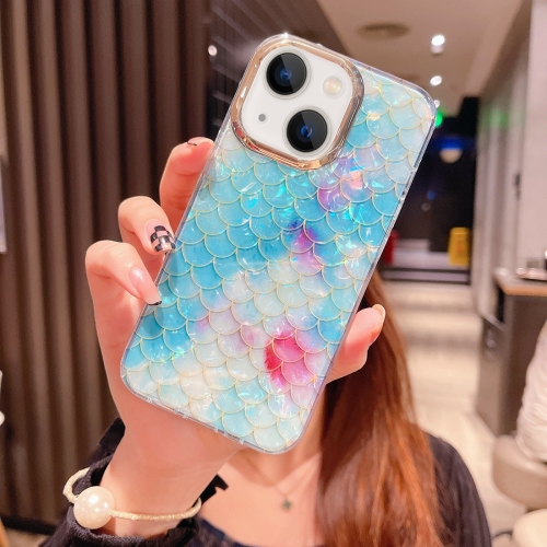 

For iPhone 13 Colorful Crystal Shell Pattern PC + TPU Phone Case(Fish-scales Blue)