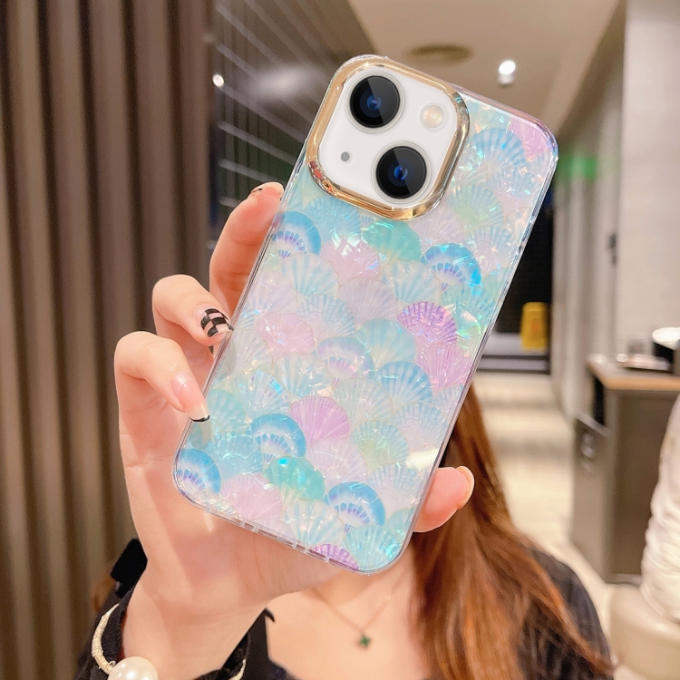 

For iPhone 13 Colorful Crystal Shell Pattern PC + TPU Phone Case(Scallop Blue)