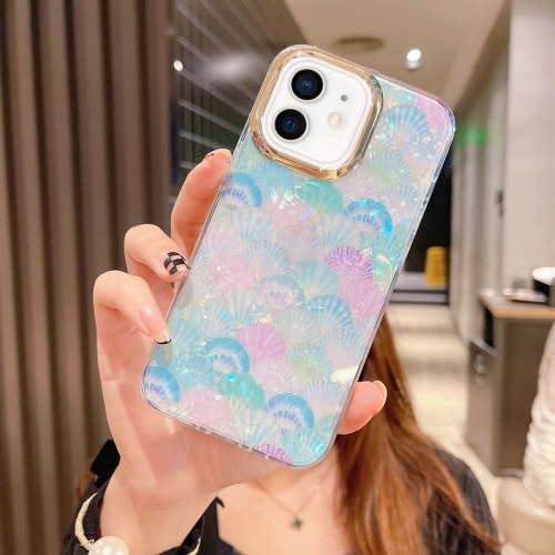 

For iPhone 12 Colorful Crystal Shell Pattern PC + TPU Phone Case(Scallop Blue)