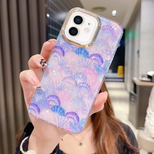 

For iPhone 12 Colorful Crystal Shell Pattern PC + TPU Phone Case(Scallop Purple)