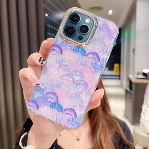 

For iPhone 12 Pro Max Colorful Crystal Shell Pattern PC + TPU Phone Case(Scallop Purple)