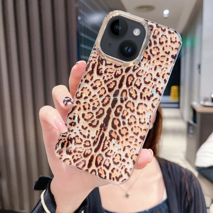 

For iPhone 15 Colorful Crystal Shell Pattern PC + TPU Phone Case(Deep Leopard)