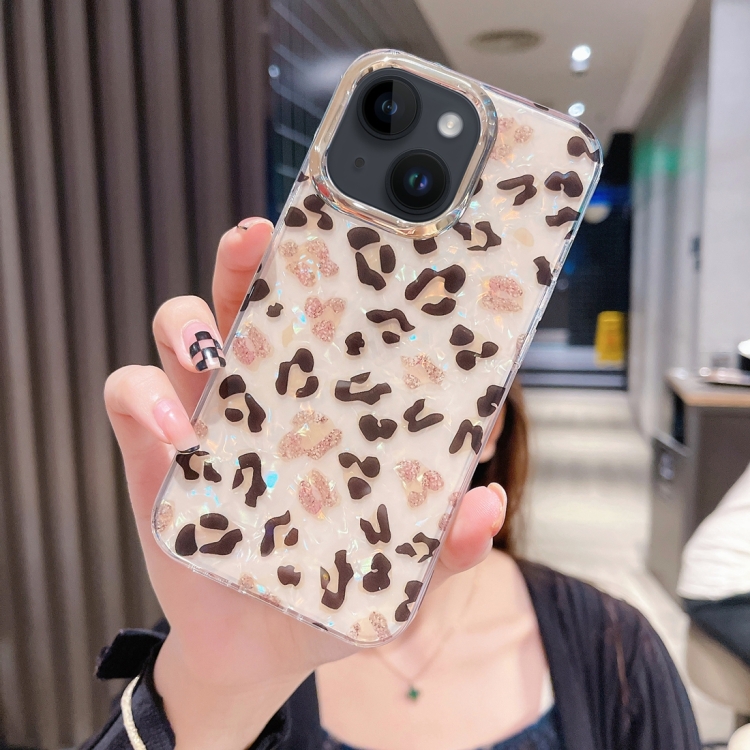 

For iPhone 15 Colorful Crystal Shell Pattern PC + TPU Phone Case(Light Leopard)