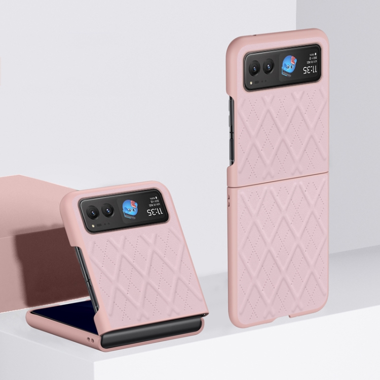 

For Motorola Razr 40 Rhombus Pattern PC + Leather Phone Case(Pink)