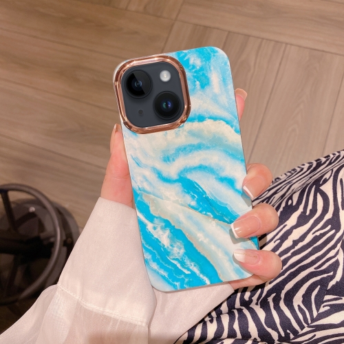 

For iPhone 14 Plus Colorful Shell Texture Marble PC + TPU Phone Case(Blue White)