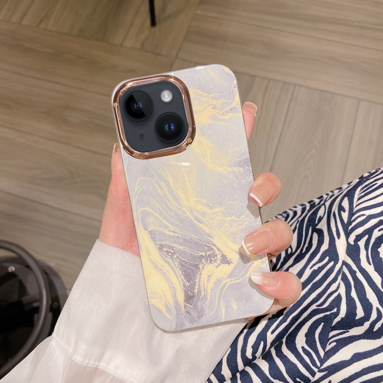 

For iPhone 14 Colorful Shell Texture Marble PC + TPU Phone Case(White)