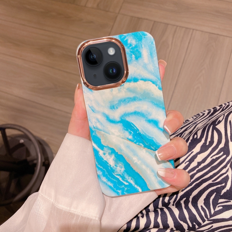 

For iPhone 14 Colorful Shell Texture Marble PC + TPU Phone Case(Blue White)