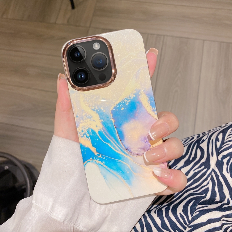 

For iPhone 14 Pro Colorful Shell Texture Marble PC + TPU Phone Case(Blue Purple)