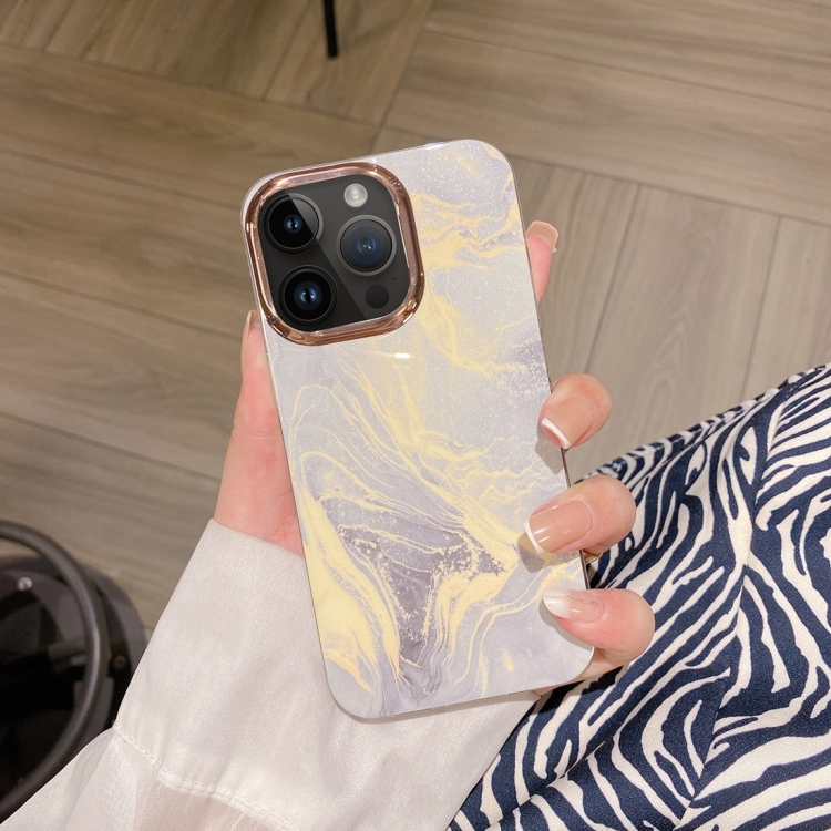 

For iPhone 14 Pro Max Colorful Shell Texture Marble PC + TPU Phone Case(White)