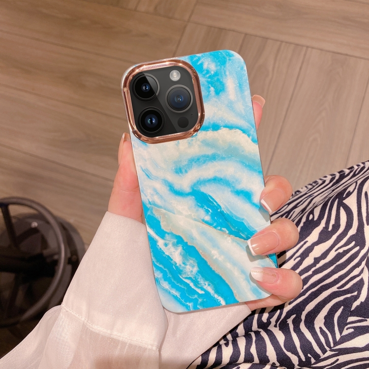 

For iPhone 14 Pro Max Colorful Shell Texture Marble PC + TPU Phone Case(Blue White)