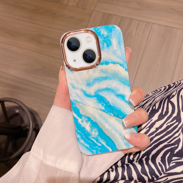 

For iPhone 13 Colorful Shell Texture Marble PC + TPU Phone Case(Blue White)