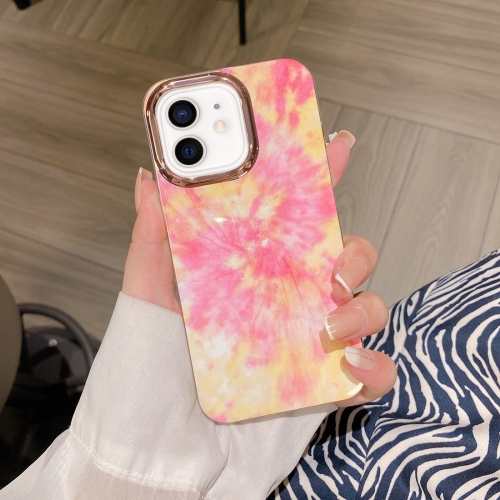 

For iPhone 12 Colorful Shell Texture Marble PC + TPU Phone Case(Pink Orange)