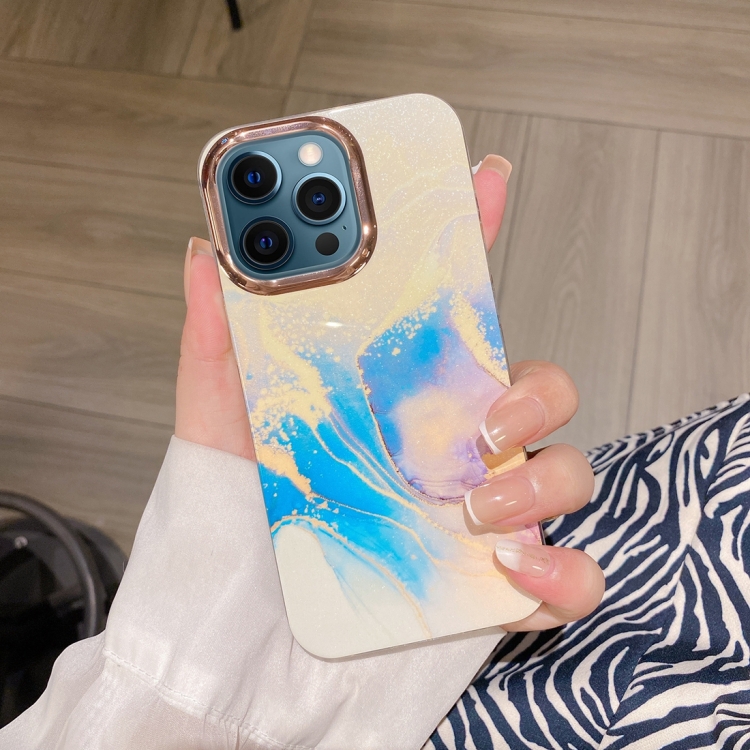 

For iPhone 12 Pro Max Colorful Shell Texture Marble PC + TPU Phone Case(Blue Purple)