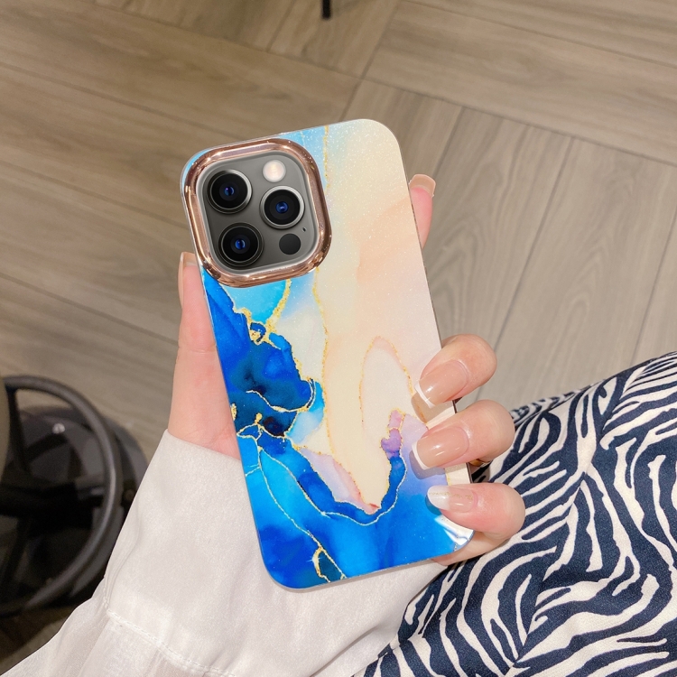 

For iPhone 12 Pro Colorful Shell Texture Marble PC + TPU Phone Case(Blue Pink)