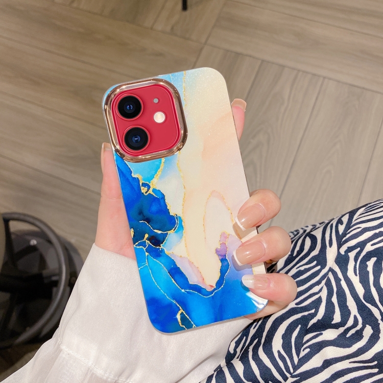 

For iPhone 11 Colorful Shell Texture Marble PC + TPU Phone Case(Blue Pink)