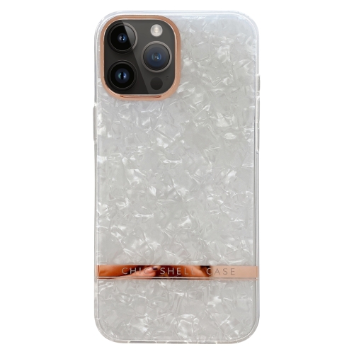 For iPhone 15 Pro Electroplating Shell Texture TPU Phone Case(White) for iphone 15 plus waterproof texture tpu phone case transparent