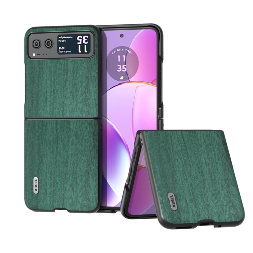 

For Motorola Razr 40 ABEEL Wood Texture PU Phone Case(Green)