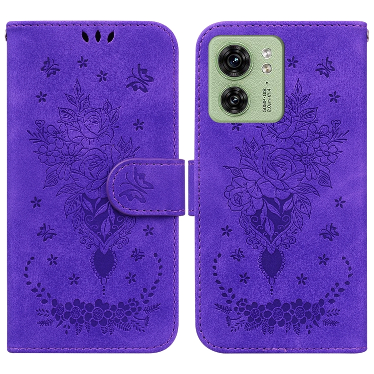 

For Motorola Edge 40 Butterfly Rose Embossed Leather Phone Case(Purple)